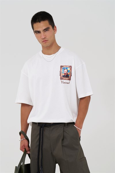 Vincent Canvas Tale Oversize Erkek Tişört Ekru