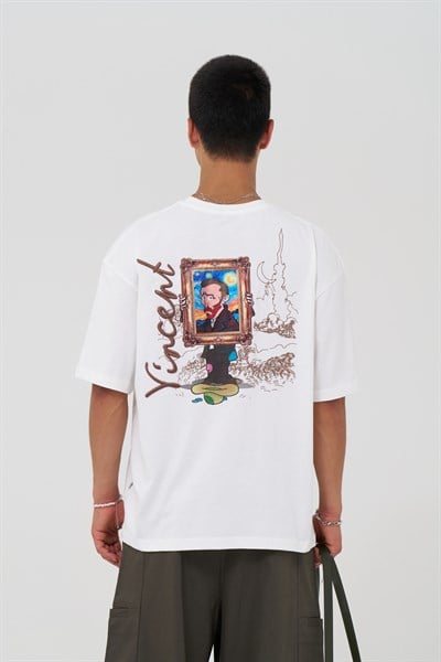 Vincent Canvas Tale Oversize Erkek Tişört Ekru