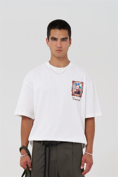 Vincent Canvas Tale Oversize Erkek Tişört Ekru