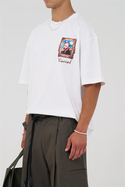 Vincent Canvas Tale Oversize Erkek Tişört Ekru