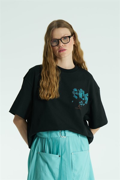 Vincent Fragment Oversize Kadın Tişört Siyah