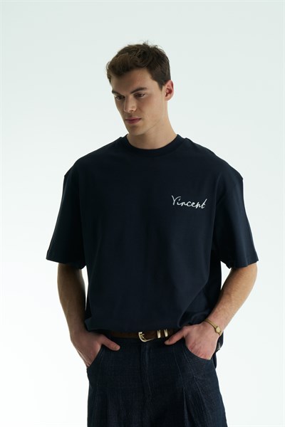 Vincent Oversize Erkek Tişört Lacivert