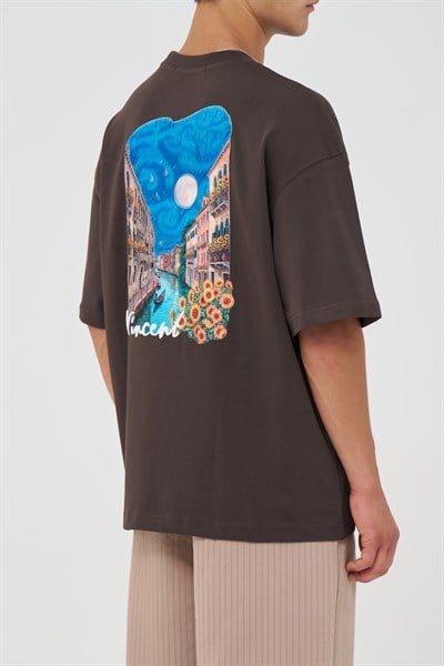 Vincent Venice Oversize Erkek Tişört Kahverengi