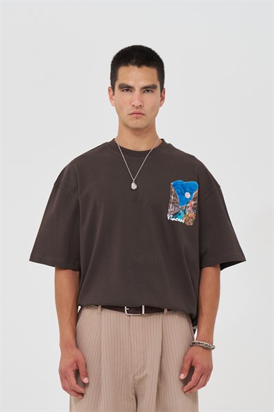 Vincent Venice Oversize Erkek Tişört Kahverengi