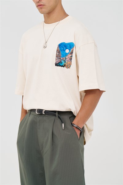 Vincent Venice Oversize Erkek Tişört Stone