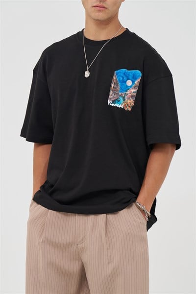 Vincent Venice Oversize Erkek Tişört Siyah