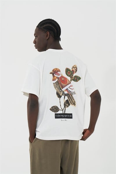 Vision Bird Oversize Erkek Tişört Ekru
