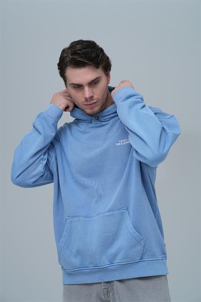 Washed Peace Oversize Sweatshirt Erkek Mavi