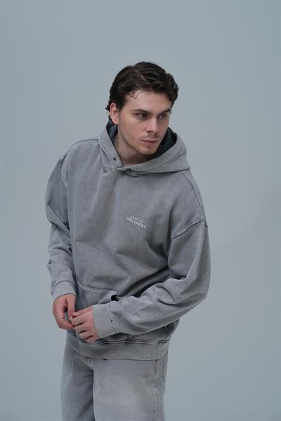 Washed Peace Oversize Sweatshirt Erkek Füme
