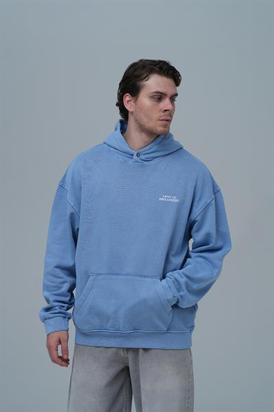 Washed Peace Oversize Sweatshirt Erkek Mavi