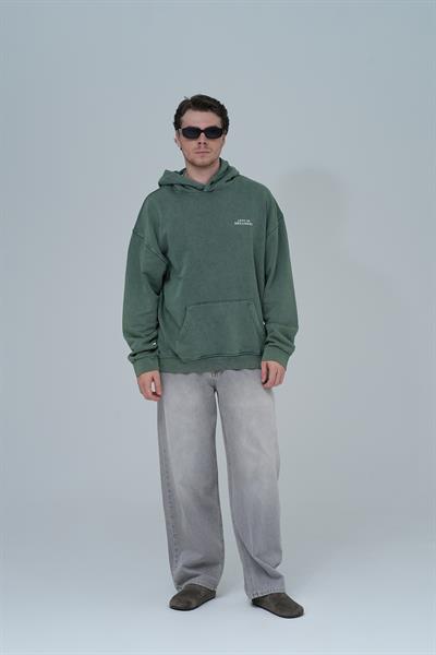 Washed Peace Oversize Sweatshirt Erkek Yeşil