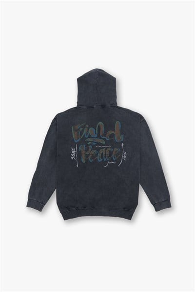 Washed Peace Oversize Sweatshirt Erkek Siyah