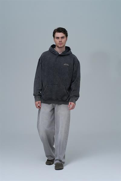 Washed Peace Oversize Sweatshirt Erkek Siyah