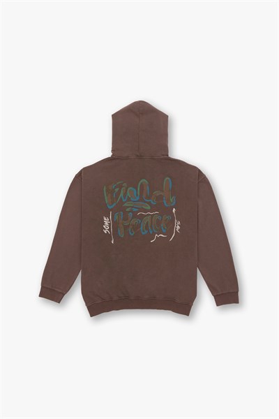Washed Peace Oversize Sweatshirt Erkek Kahverengi