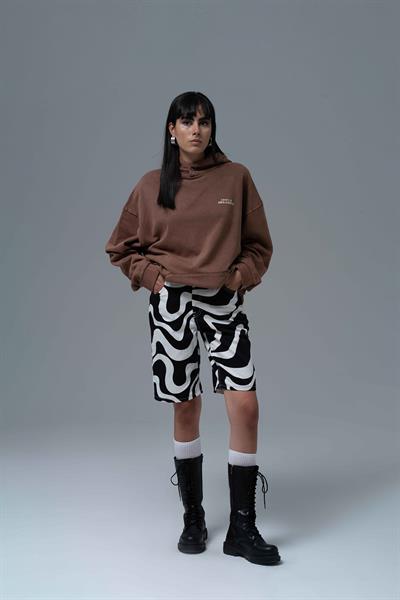 Washed Peace Oversize Sweatshirt Kadın Kahverengi