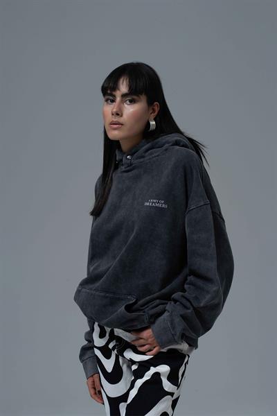 Washed Peace Oversize Sweatshirt Kadın Siyah
