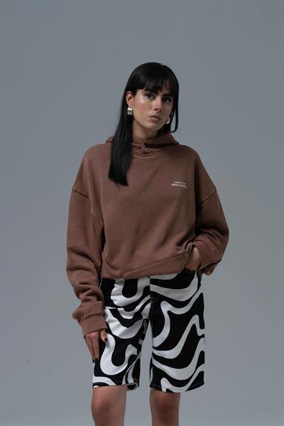 Washed Peace Oversize Sweatshirt Kadın Kahverengi