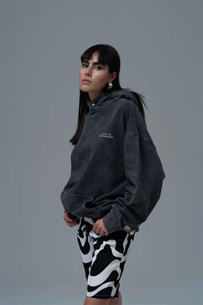 Washed Peace Oversize Sweatshirt Kadın Siyah