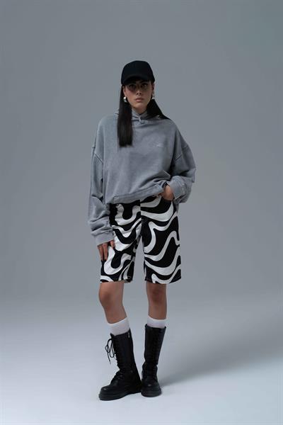 Washed Peace Oversize Sweatshirt Kadın Füme