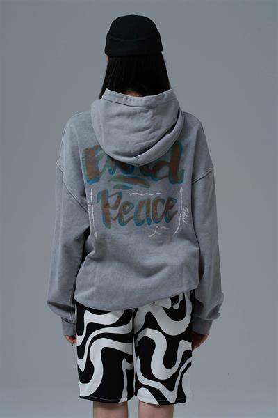 Washed Peace Oversize Sweatshirt Kadın Füme