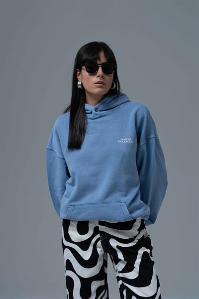 Washed Peace Oversize Sweatshirt Kadın Mavi