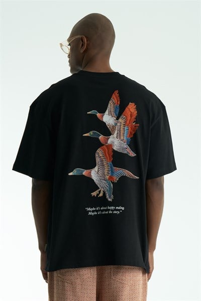 Wings Oversize Erkek Tişört Siyah