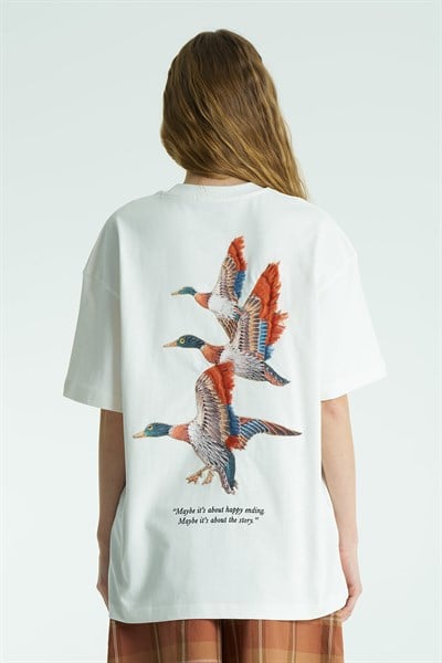 Wings Oversize Kadın Tişört Ekru