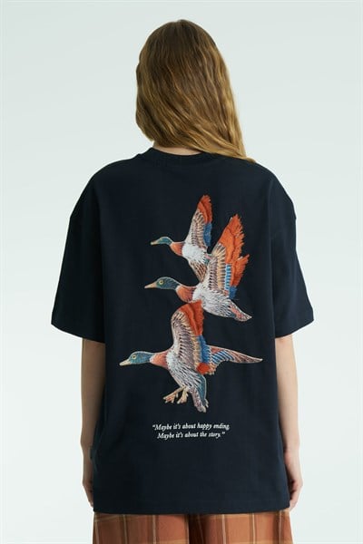 Wings Oversize Kadın Tişört Lacivert