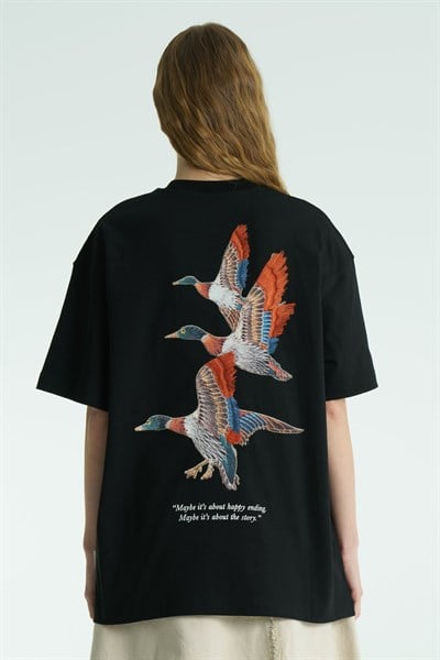 Wings Oversize Kadın Tişört Siyah