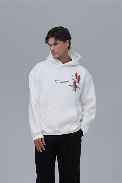 Wings Oversize Sweatshirt Erkek Ekru