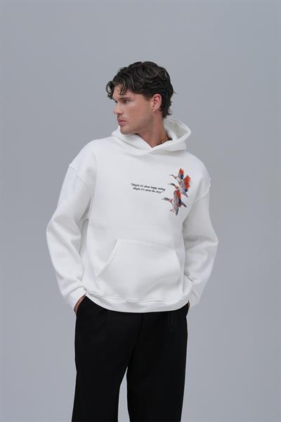 Wings Oversize Sweatshirt Erkek Ekru