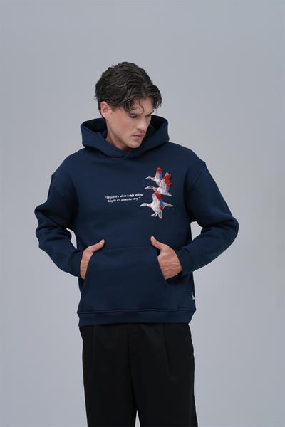Wings Oversize Sweatshirt Erkek İndigo