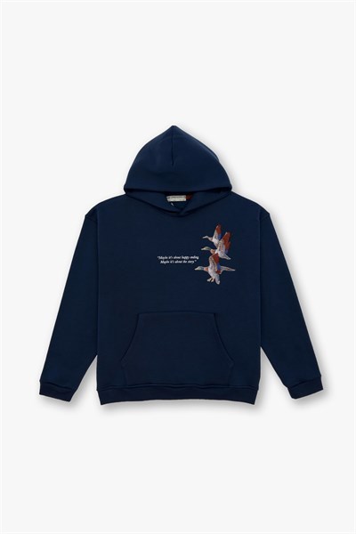 Wings Oversize Sweatshirt Erkek İndigo