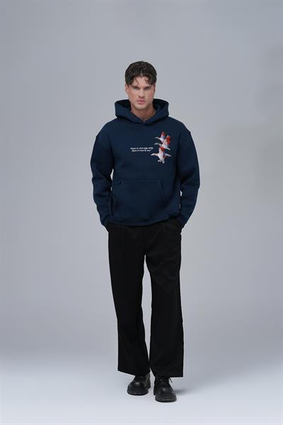 Wings Oversize Sweatshirt Erkek İndigo