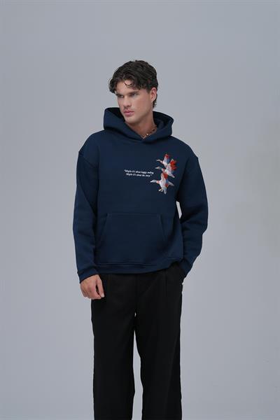 Wings Oversize Sweatshirt Erkek İndigo