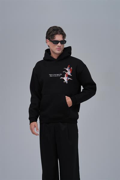 Wings Oversize Sweatshirt Erkek Siyah
