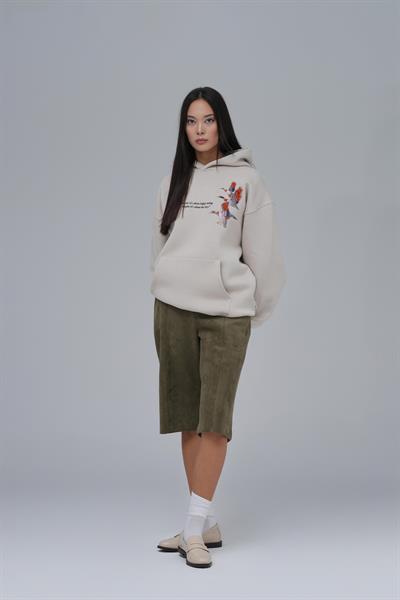 Wings Oversize Sweatshirt Kadın Stone