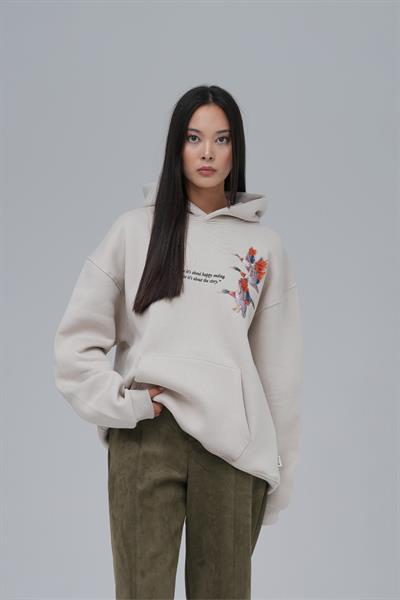 Wings Oversize Sweatshirt Kadın Stone