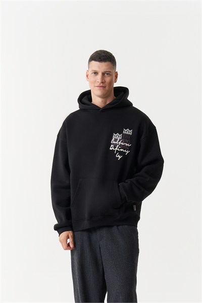 Woven Identity Oversize Erkek Sweatshirt Siyah