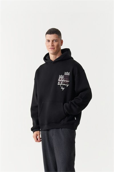 Woven Identity Oversize Erkek Sweatshirt Siyah