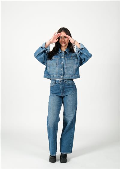 Parlak Taş Detay Denim Mont