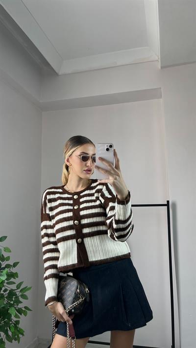Çizgili Kahve Hırka