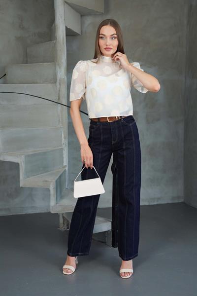 Önü Dikişli Denim Pantolon Koyu Lacivert