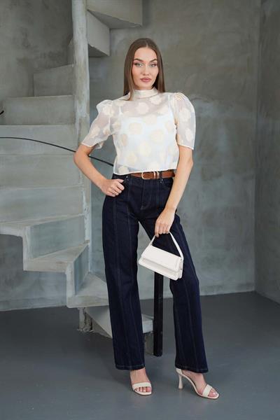 Önü Dikişli Denim Pantolon Koyu Lacivert