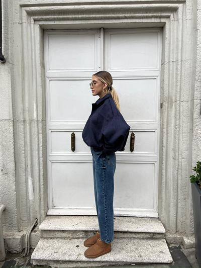 Oversize Bumber Süet Ceket  Lacivert