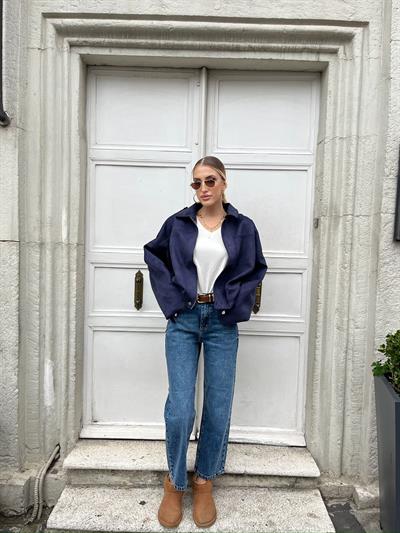 Oversize Bumber Süet Ceket  Lacivert