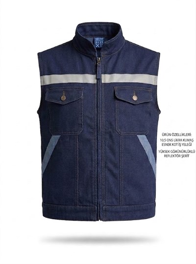 Likralı Reflektörlü Kot İş Yeleği