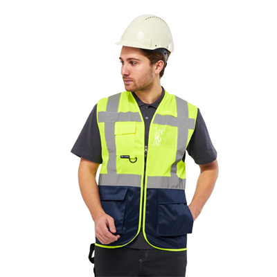 Premium Yönetici Tip Sarı-Lacivert Renk İkaz Yeleği