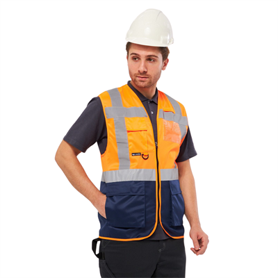 Premium Yönetici Tip Turuncu-Lacivert Renk İkaz Yeleği