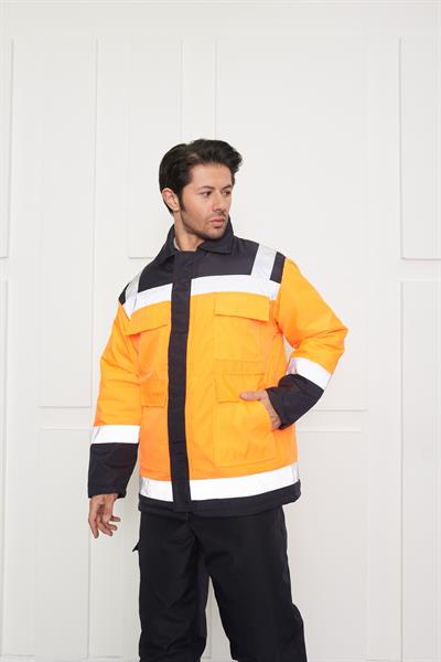 Reflektörlü Fonksiyonel Cepli Bondit İş Kabanı Turuncu Lacivert
